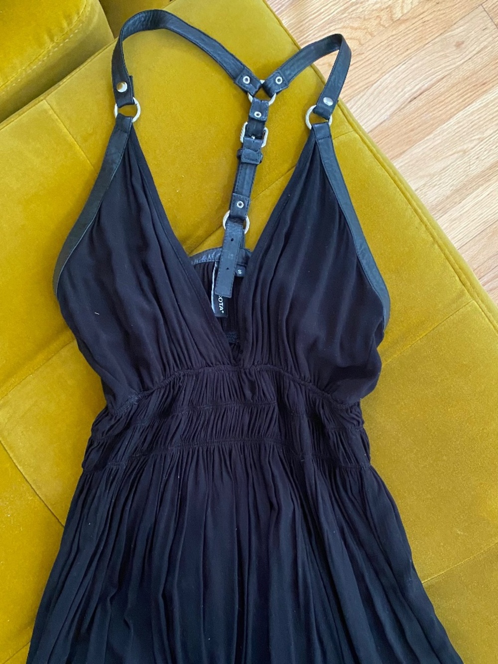 Johnny Cota Black Maxi Dress with Leather Straps